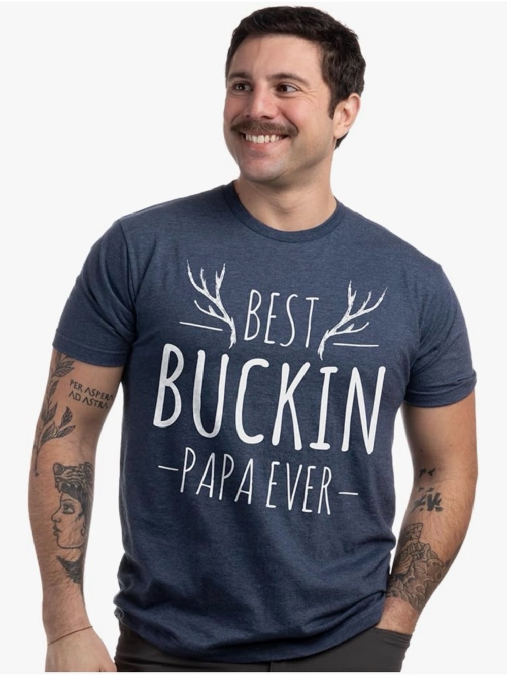 Best Buckin Papa Ever Navy Graphic Tee - Men's Casual Shirt Size L